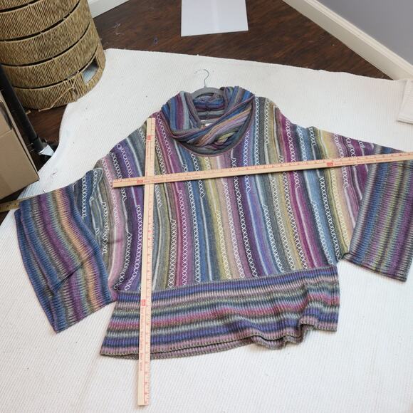 Paris Hues Multicolor Knit Poncho Sweater Women’s Size M Cowl Neck Boho Stripe - Picture 3 of 7